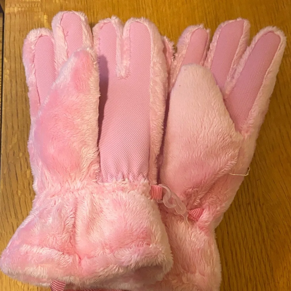 Fluffy Pink Kids Mittens
